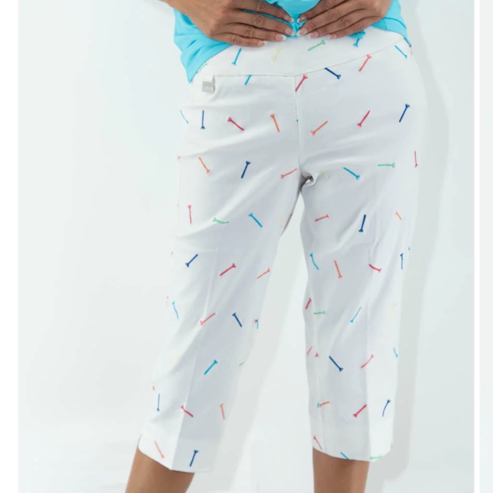 Lulu B Women Golf Tee Embroidered Capris Bermuda Shorts White Size 8
